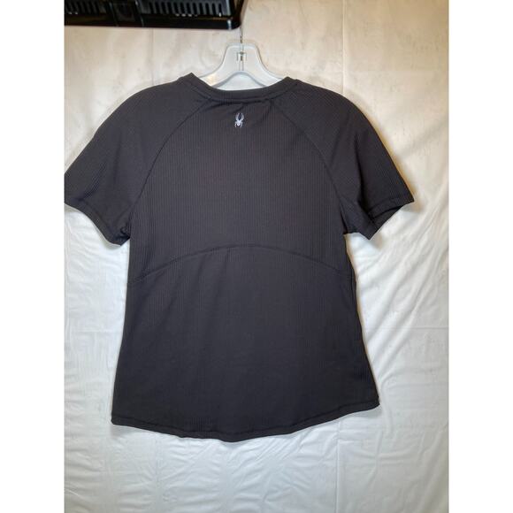 Spyder Active Shirt Women's Black Ribbed Short Sleeve Athletic Raglan Stretch S - Picture 2 of 9